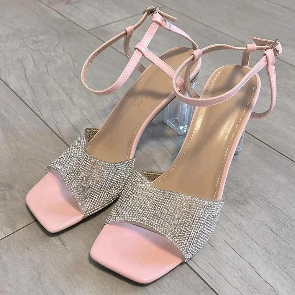 NWOT Rhinestone and Pink Clear Acrylic Heels, Size 8.5